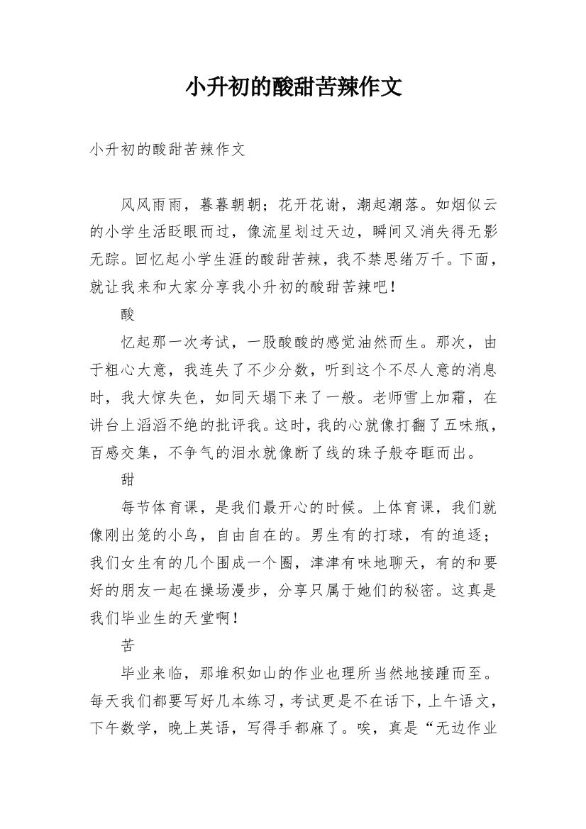 小升初的酸甜苦辣作文