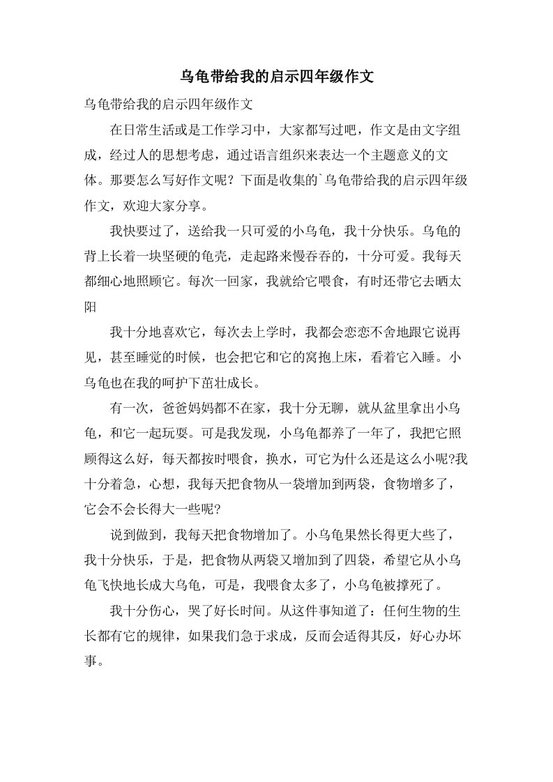 乌龟带给我的启示四年级作文