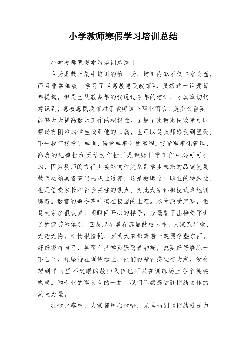 小学教师寒假学习培训总结