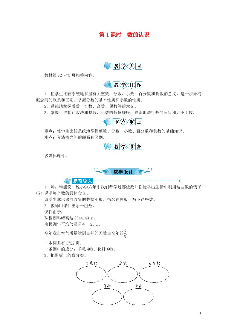 六年级数学下册六整理和复习1数与代数第1课时数的认识教案新人教版