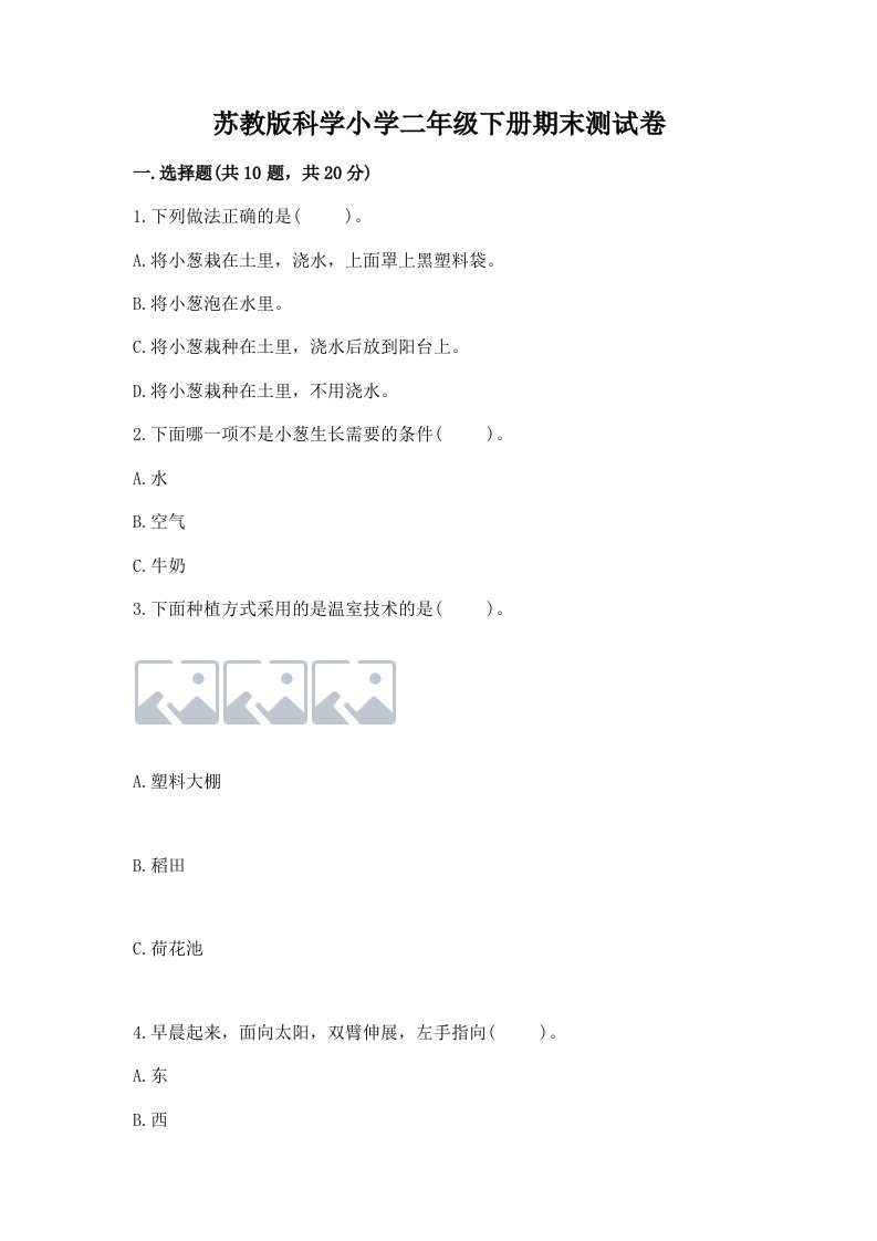 苏教版科学小学二年级下册期末测试卷带答案（a卷）