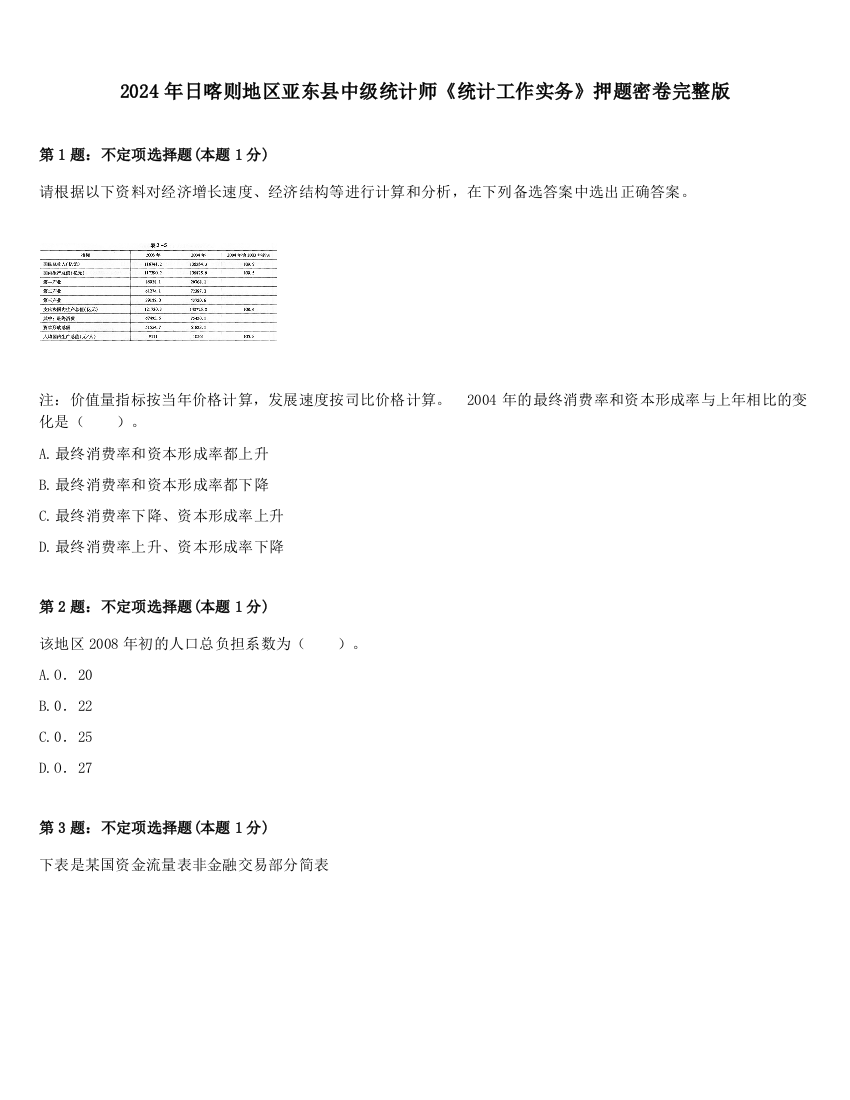 2024年日喀则地区亚东县中级统计师《统计工作实务》押题密卷完整版