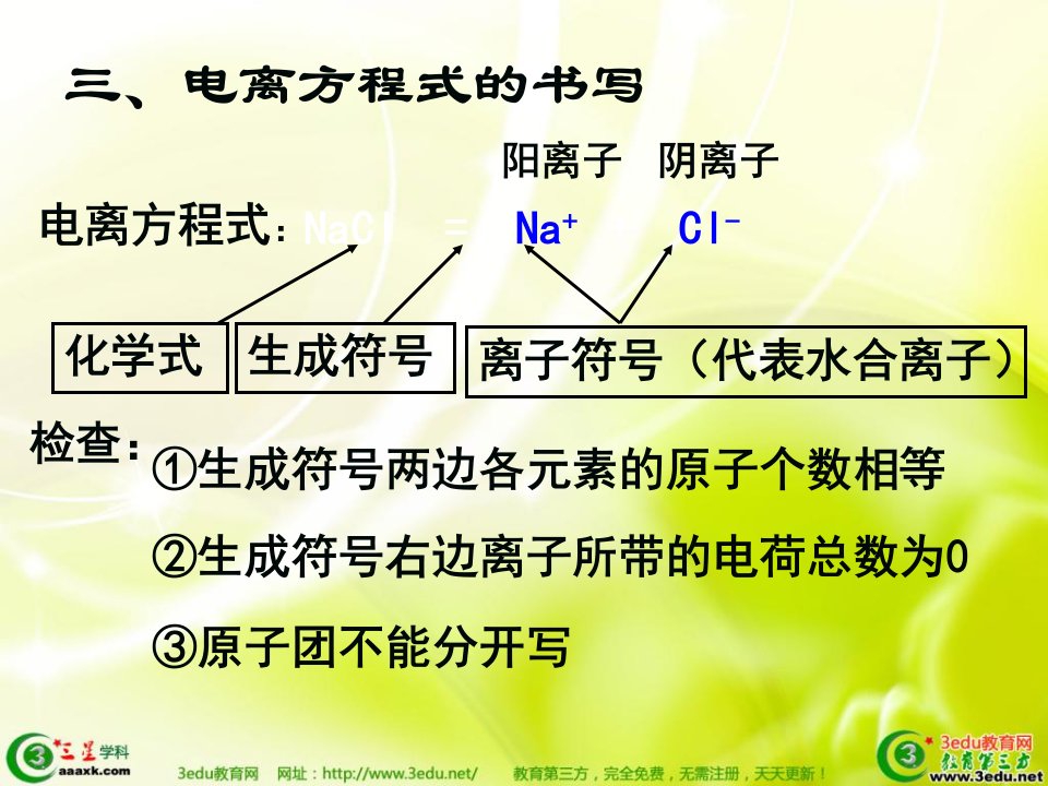 高一化学电离方程式的书写