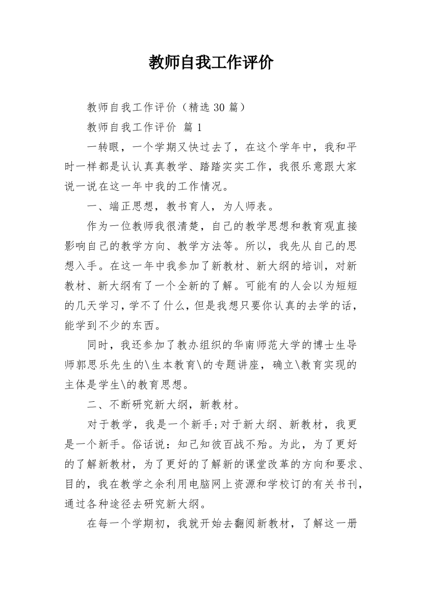 教师自我工作评价