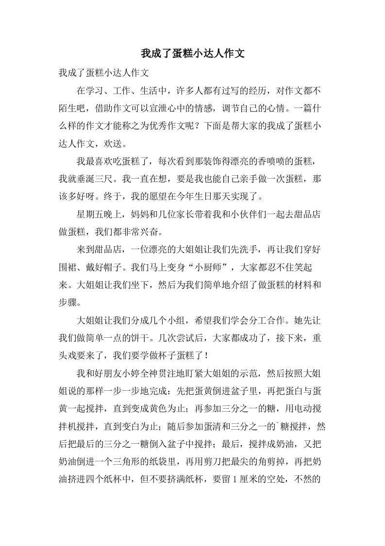 我成了蛋糕小达人作文