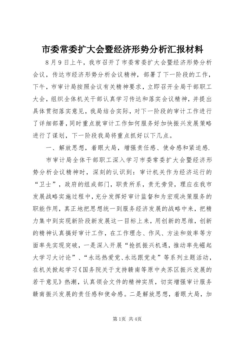 5市委常委扩大会暨经济形势分析汇报材料