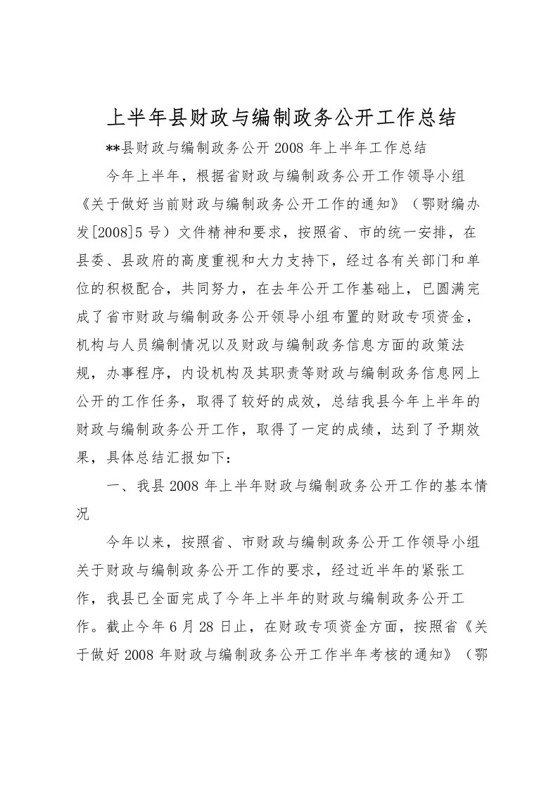 2022上半年县财政与编制政务公开工作总结