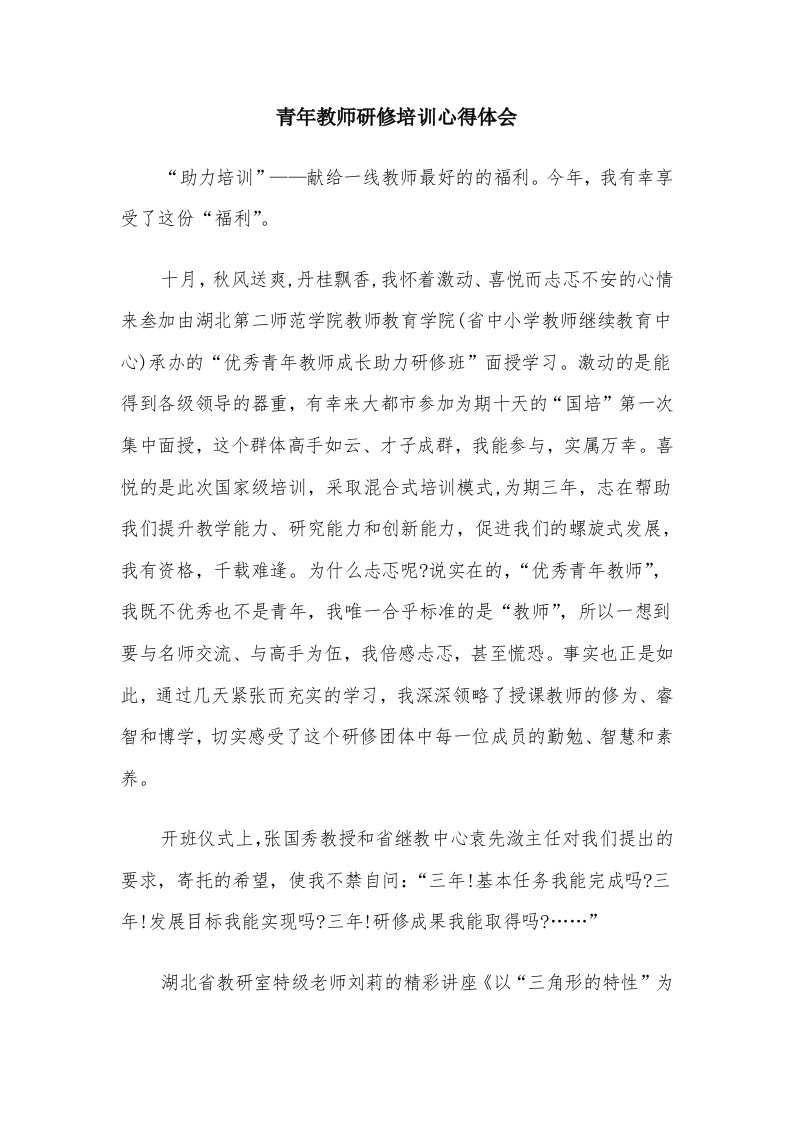 青年教师研修培训心得体会