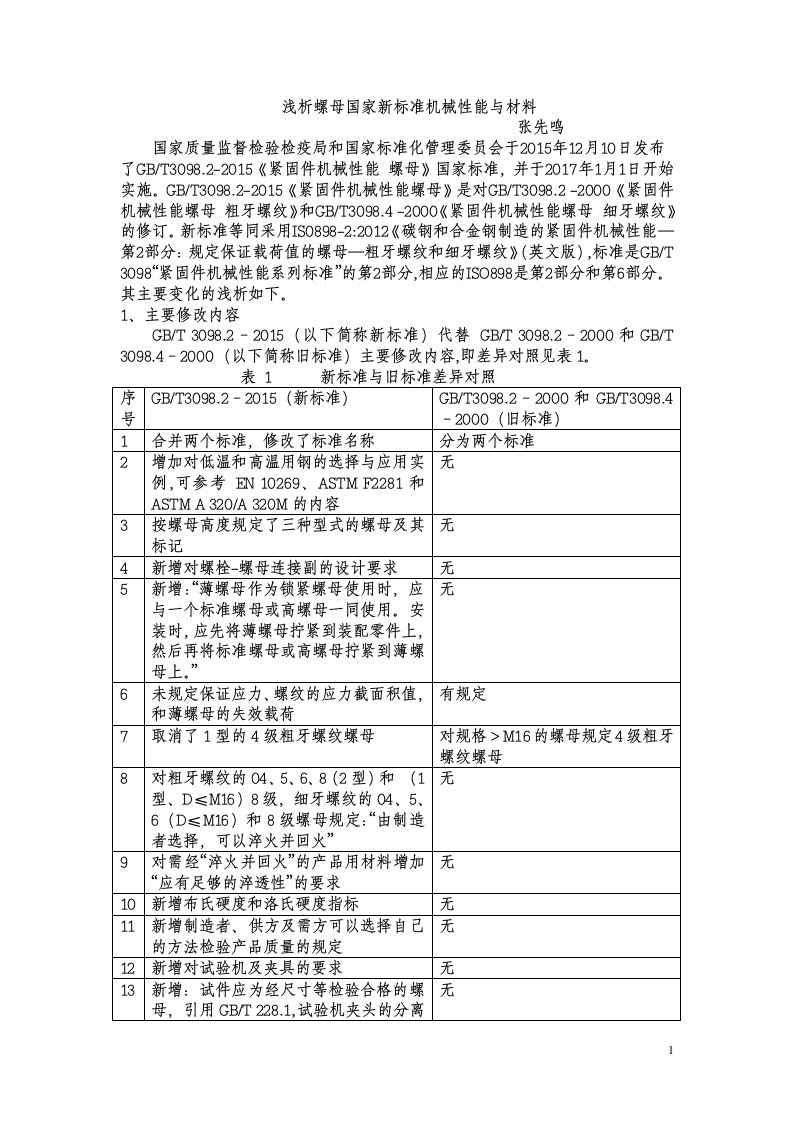 浅析螺母国家新标准机械性能与材料