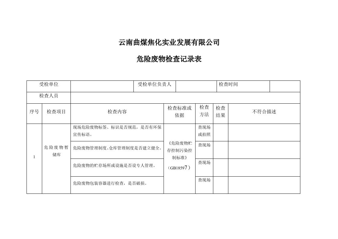 危险废物检查表