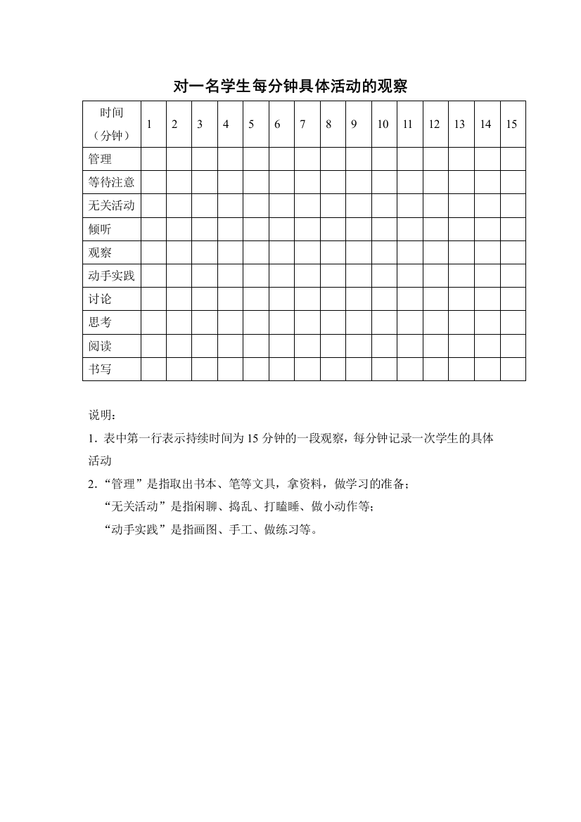 学生每分钟活动观察