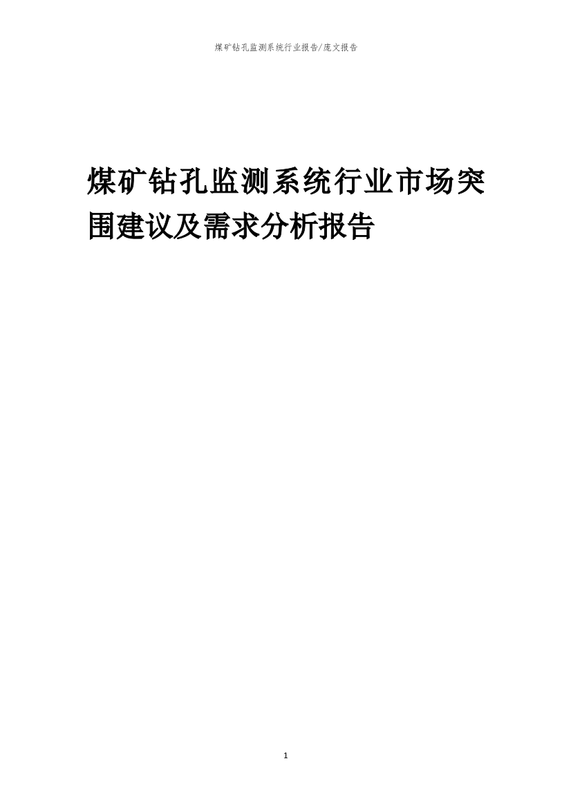 2023年煤矿钻孔监测系统行业市场突围建议及需求分析报告