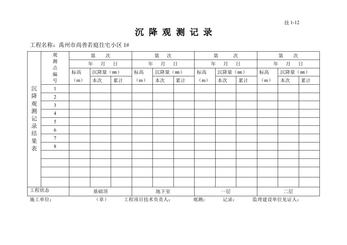 沉降观测记录表