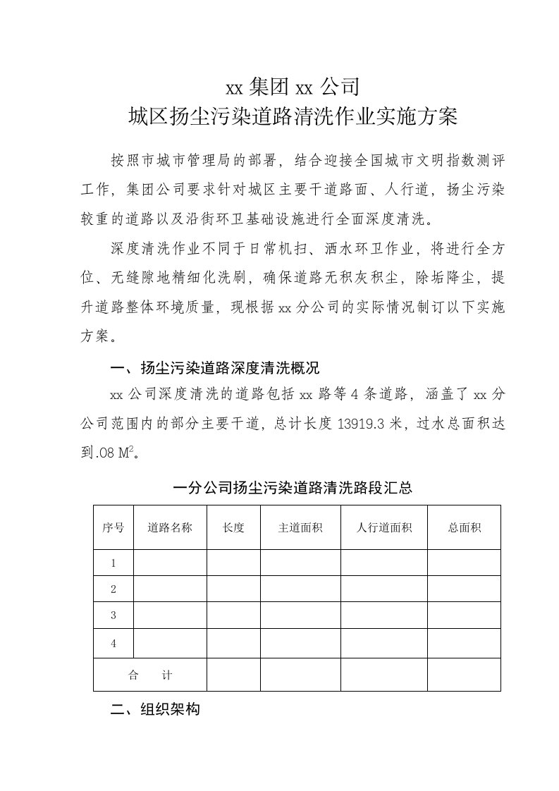 城区扬尘污染道路清洗作业实施方案