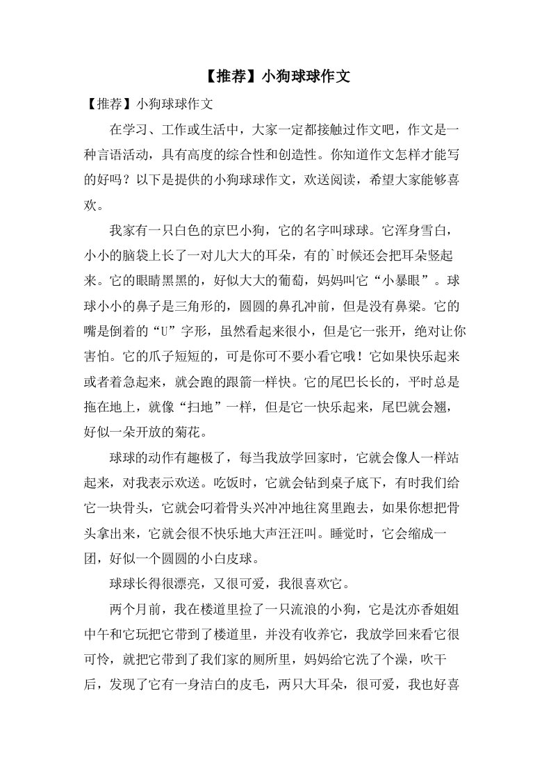 小狗球球作文