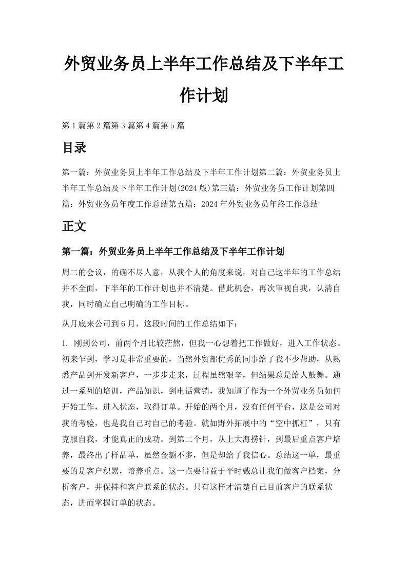 外贸业务员上半年工作总结及下半年工作计划