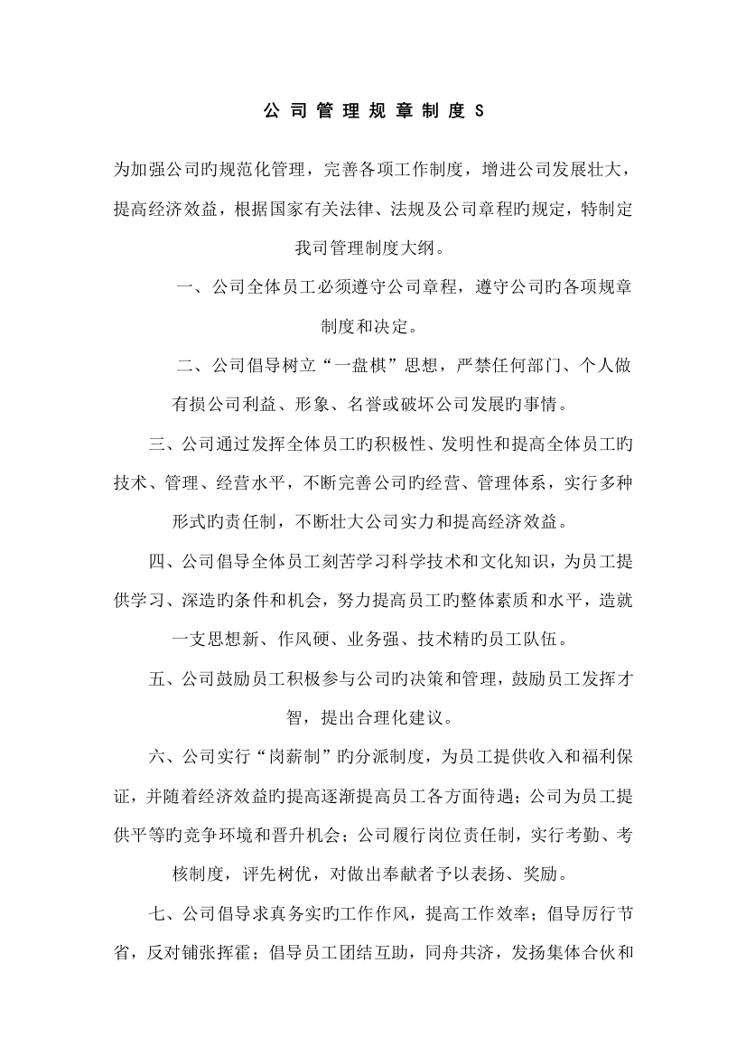 公司规章制度及各部门分工职责划分-文档