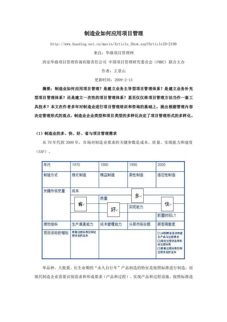 制造业如何应用项目管理