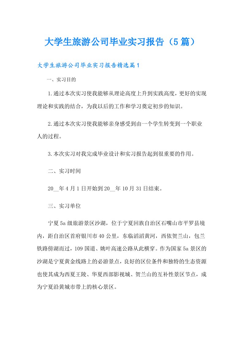 大学生旅游公司毕业实习报告（5篇）