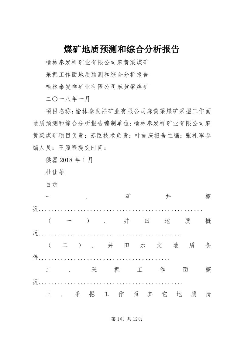 4煤矿地质预测和综合分析报告