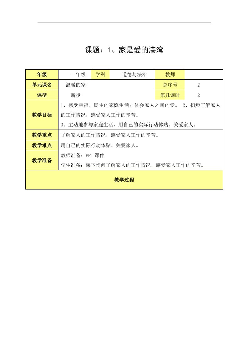 鲁人版道德与法治一年级下册1.1《家是爱的港湾》2