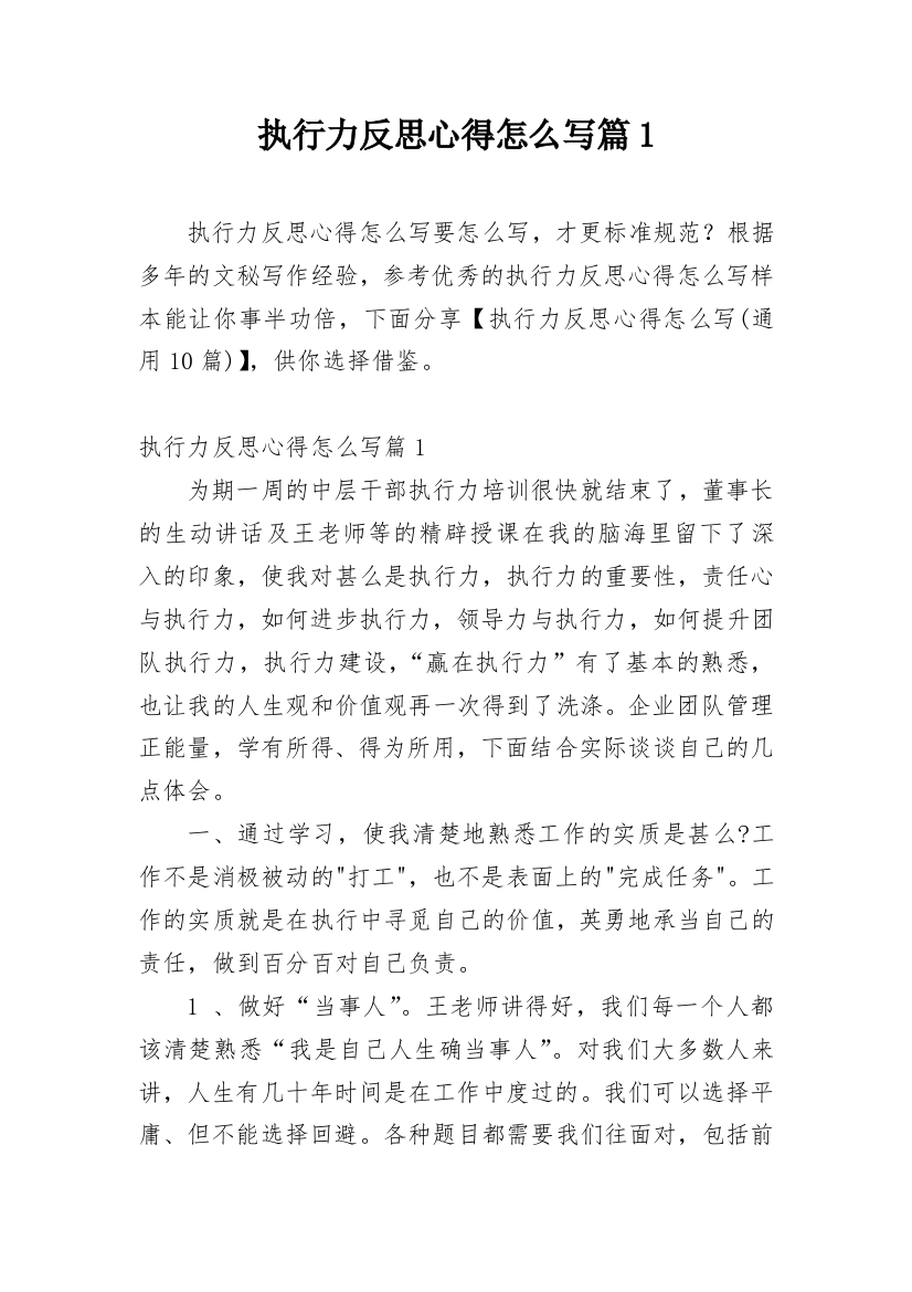 执行力反思心得怎么写篇1