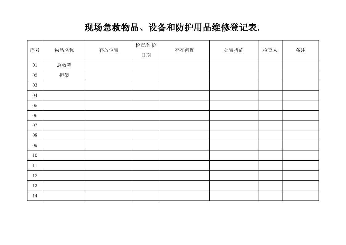 精品文档-104现场急救物品、设备和防护用品维修登记表