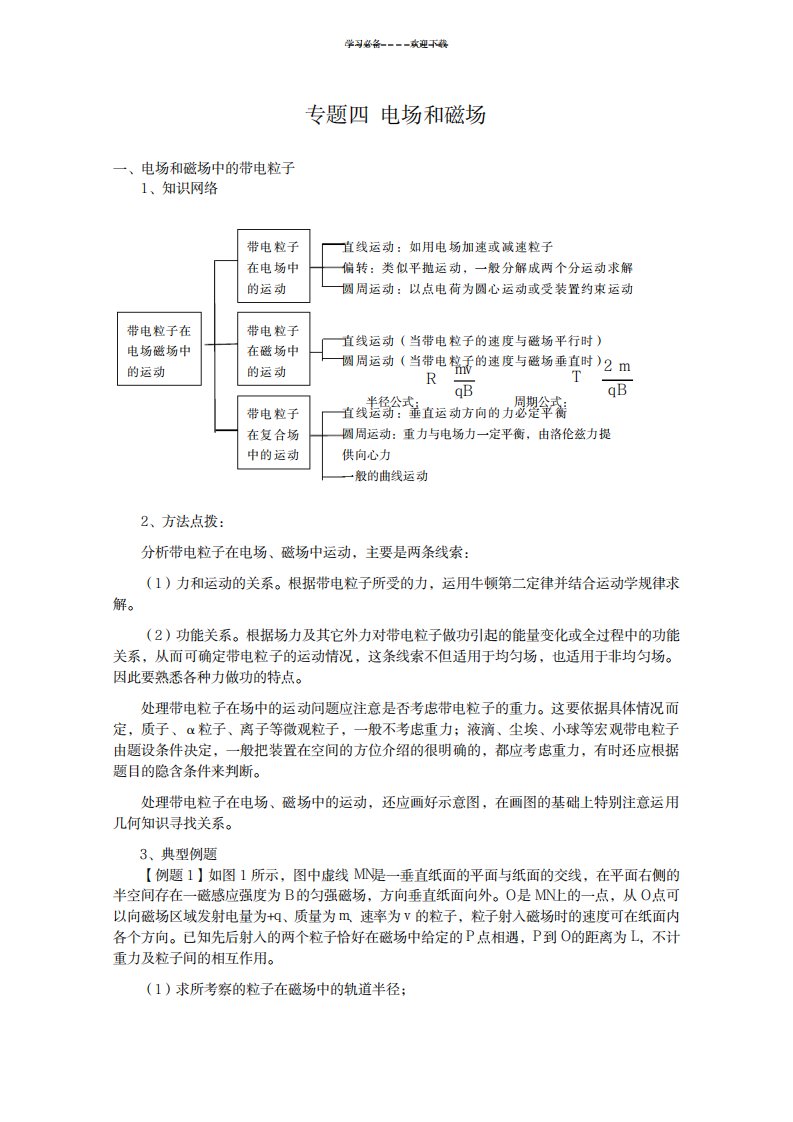 2023年高三物理第二轮复习专题四电场和磁场