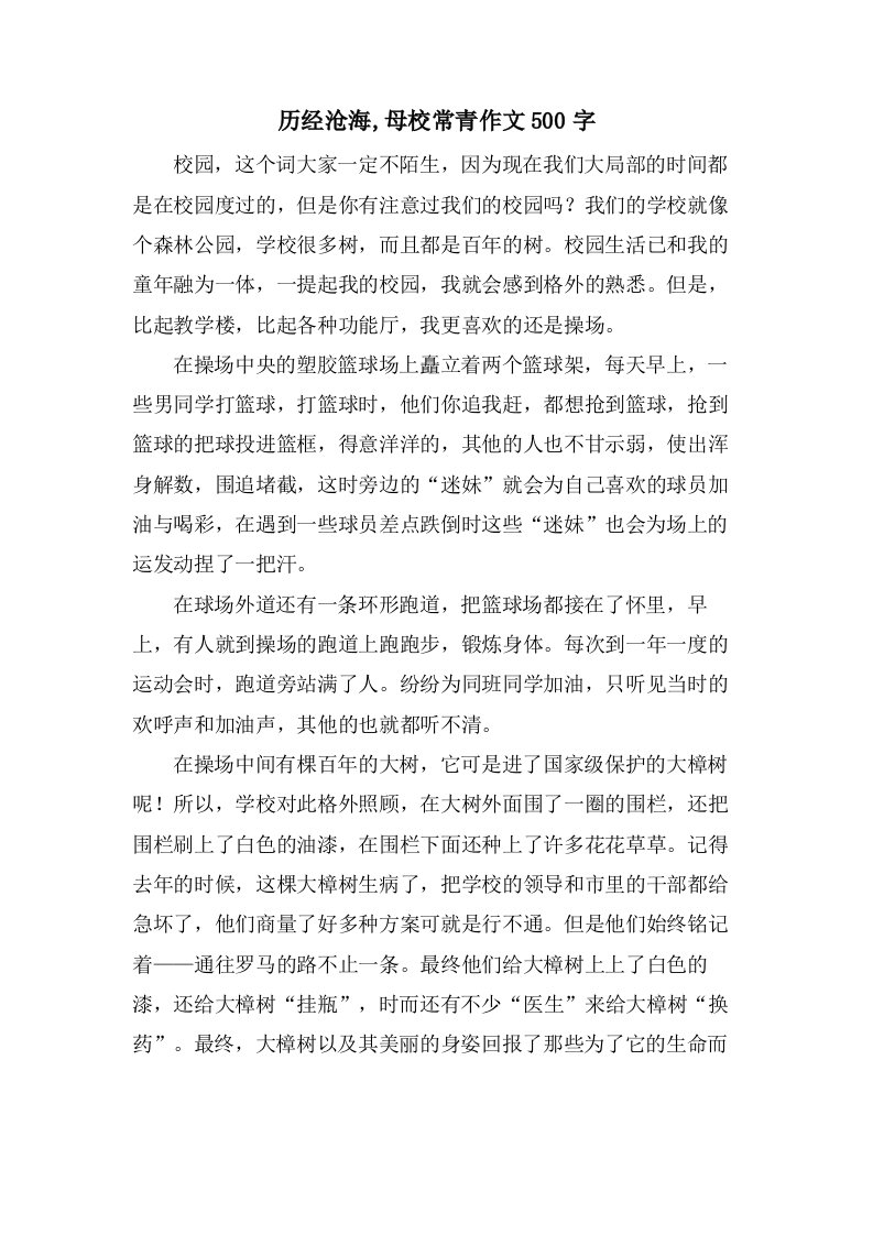 历经沧海,母校常青作文500字