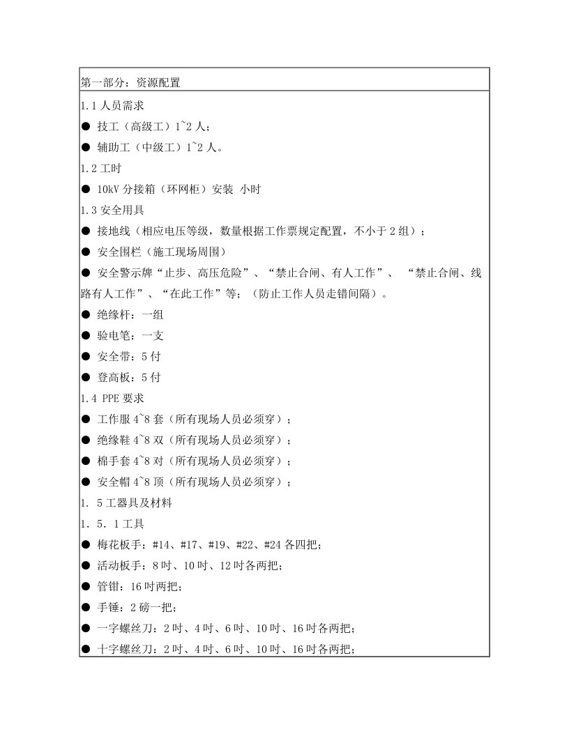 作业指导书样本--《10kV分接箱(环网开关柜)安装作业指导书》