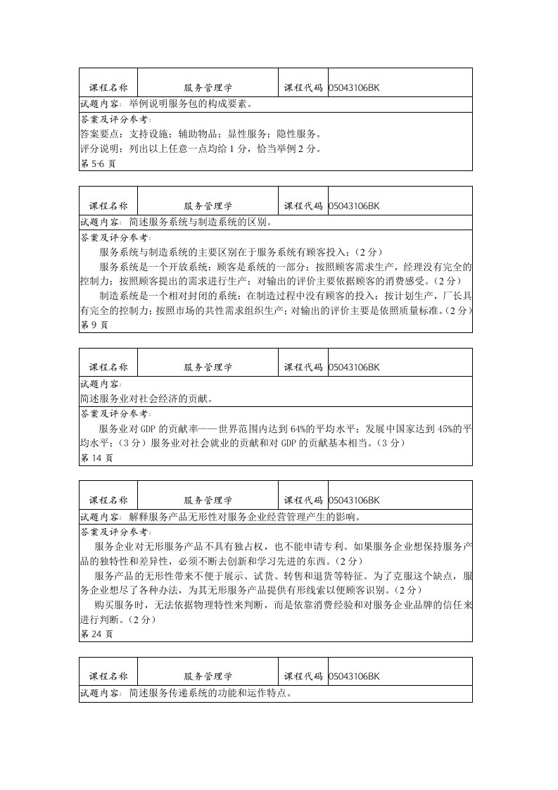 北工商《服务管理学》考试题卡-简答题