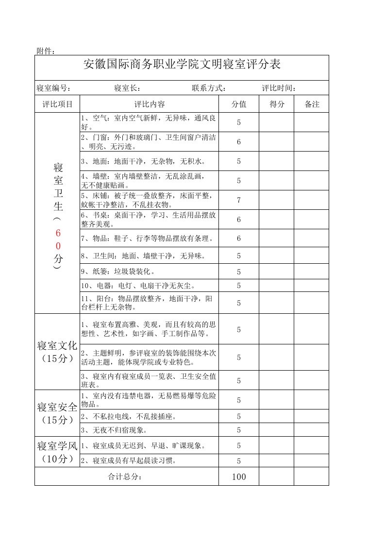 文明宿舍评分表