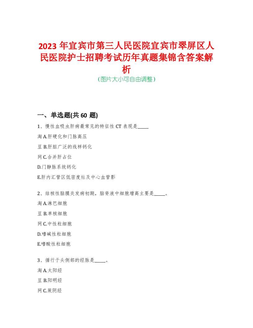 2023年宜宾市第三人民医院宜宾市翠屏区人民医院护士招聘考试历年真题集锦含答案解析