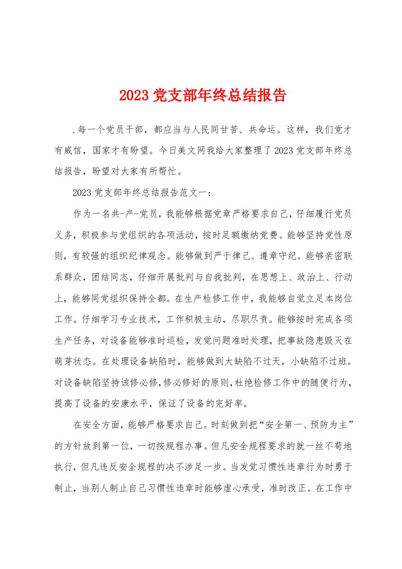 2023年党支部年终总结报告