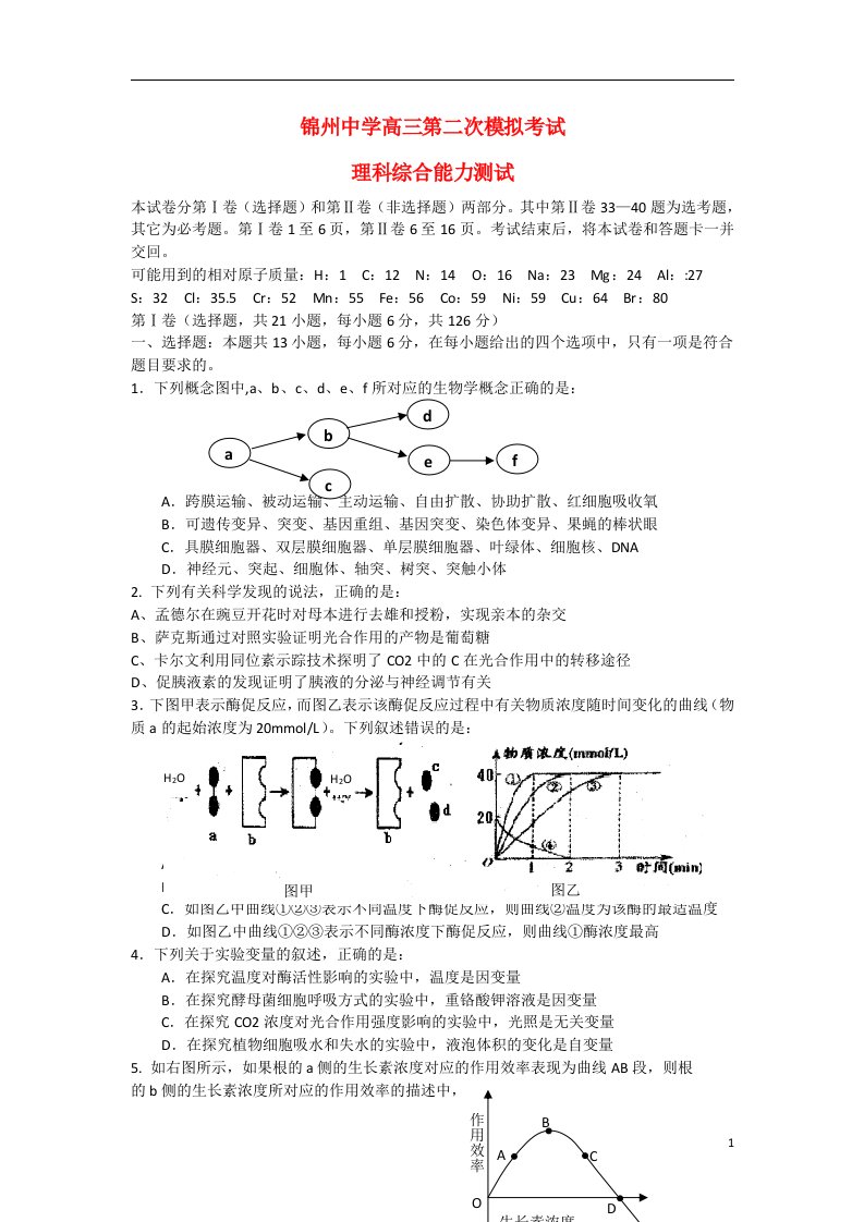 辽宁省锦州中学高三理综第二次模拟考试试题