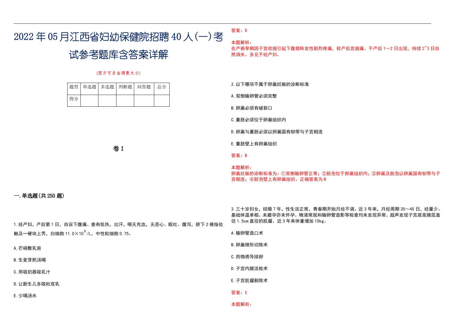 2022年05月江西省妇幼保健院招聘40人(一)考试参考题库含答案详解