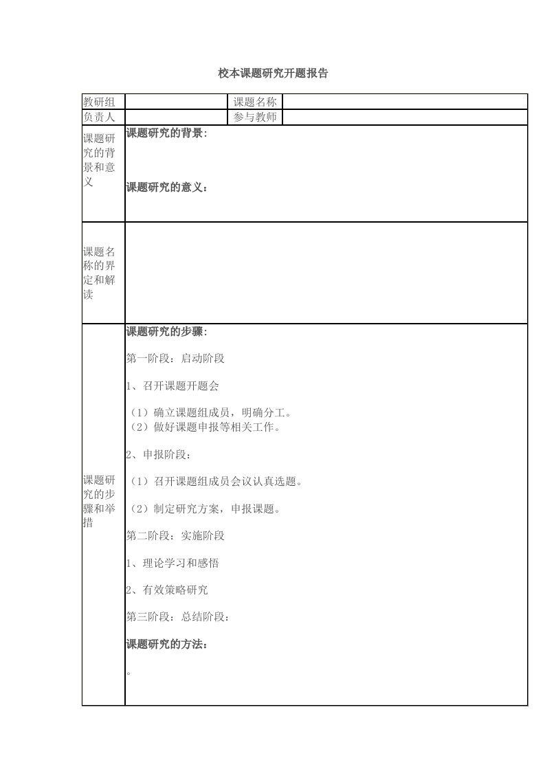 校本课题研究开题报告