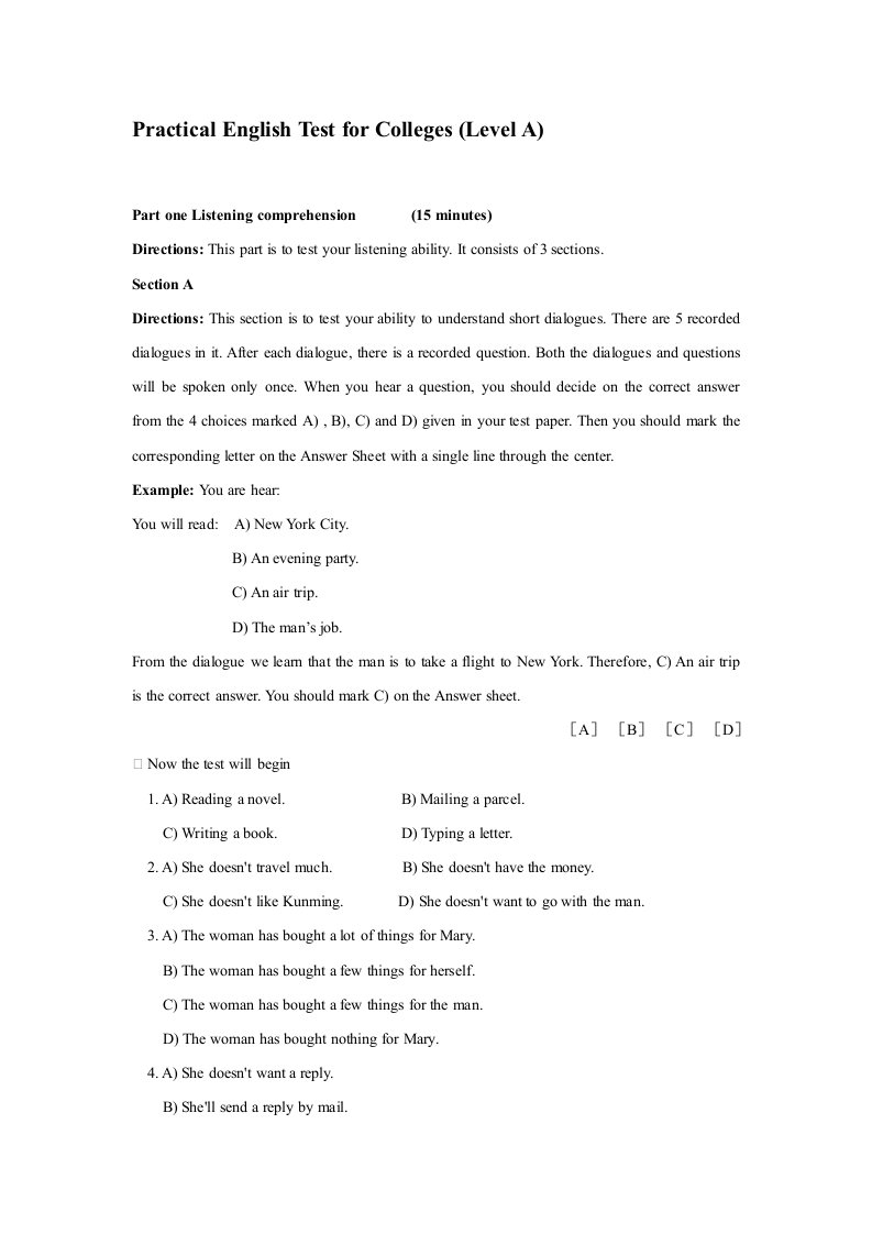 大学英语三级考试试卷-6(修订版)