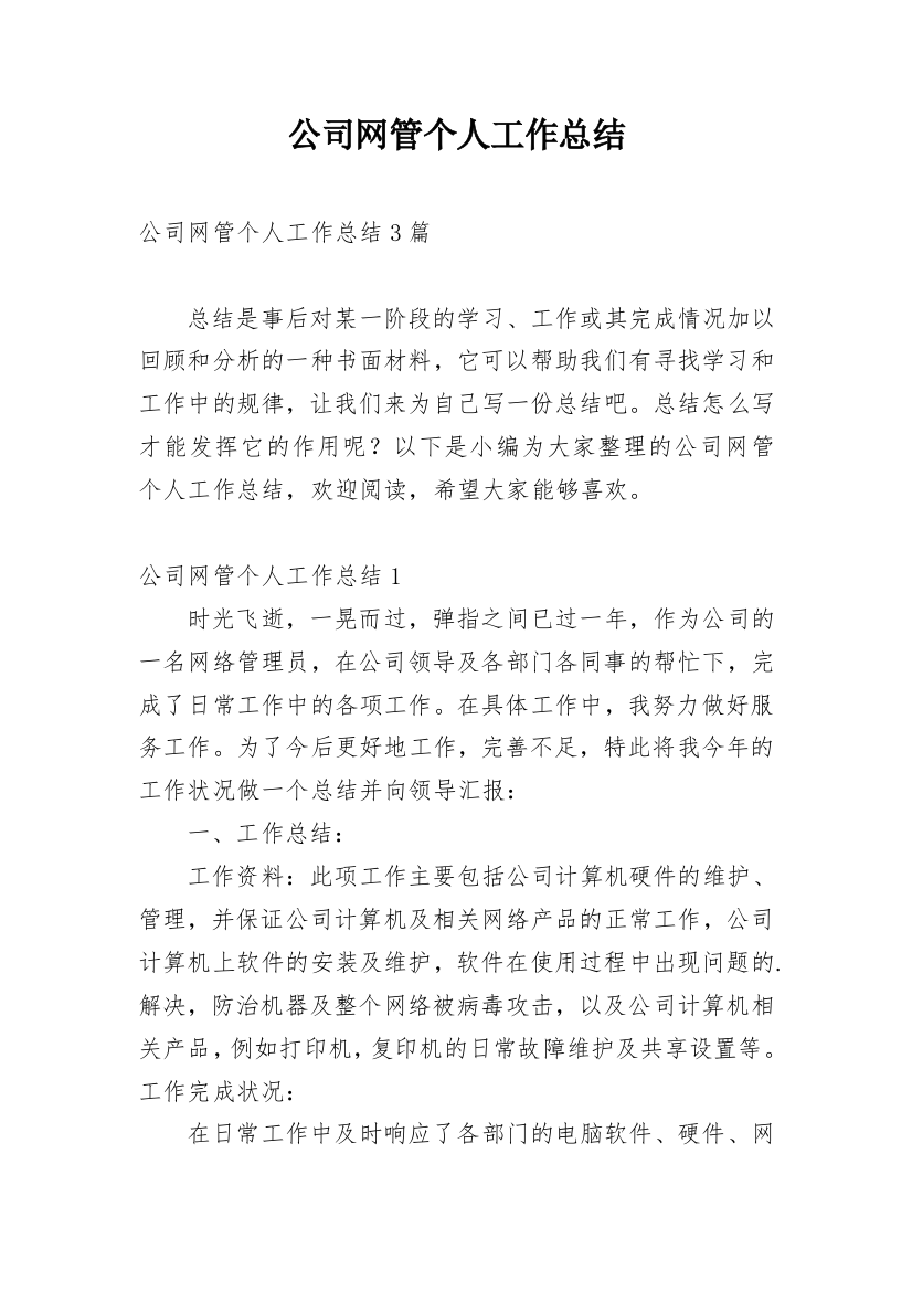 公司网管个人工作总结_1