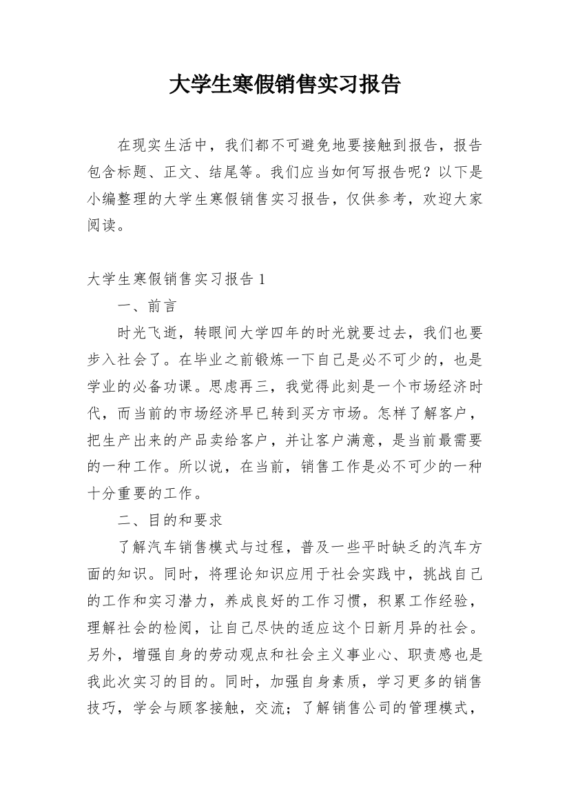 大学生寒假销售实习报告_1