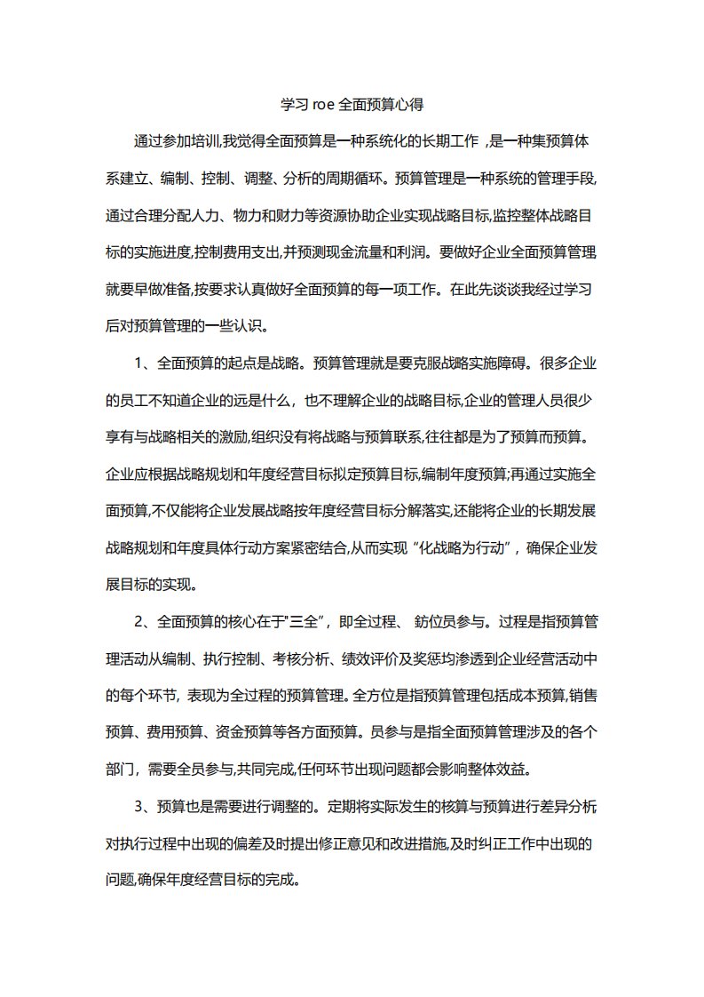 学习roe全面预算心得