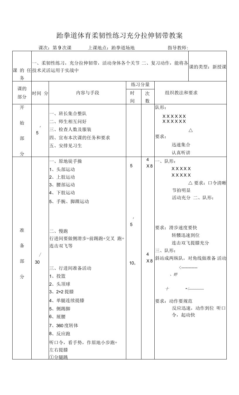 跆拳道体育柔韧性练习充分拉伸韧带教案