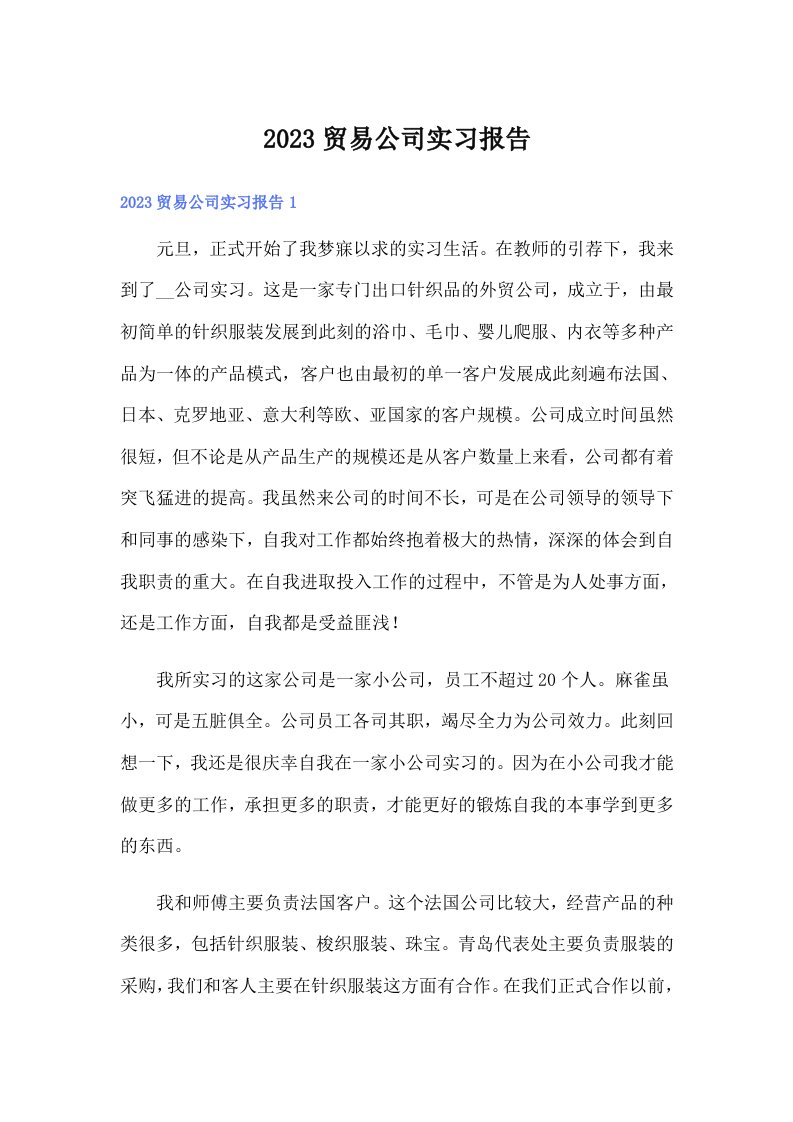 2023贸易公司实习报告