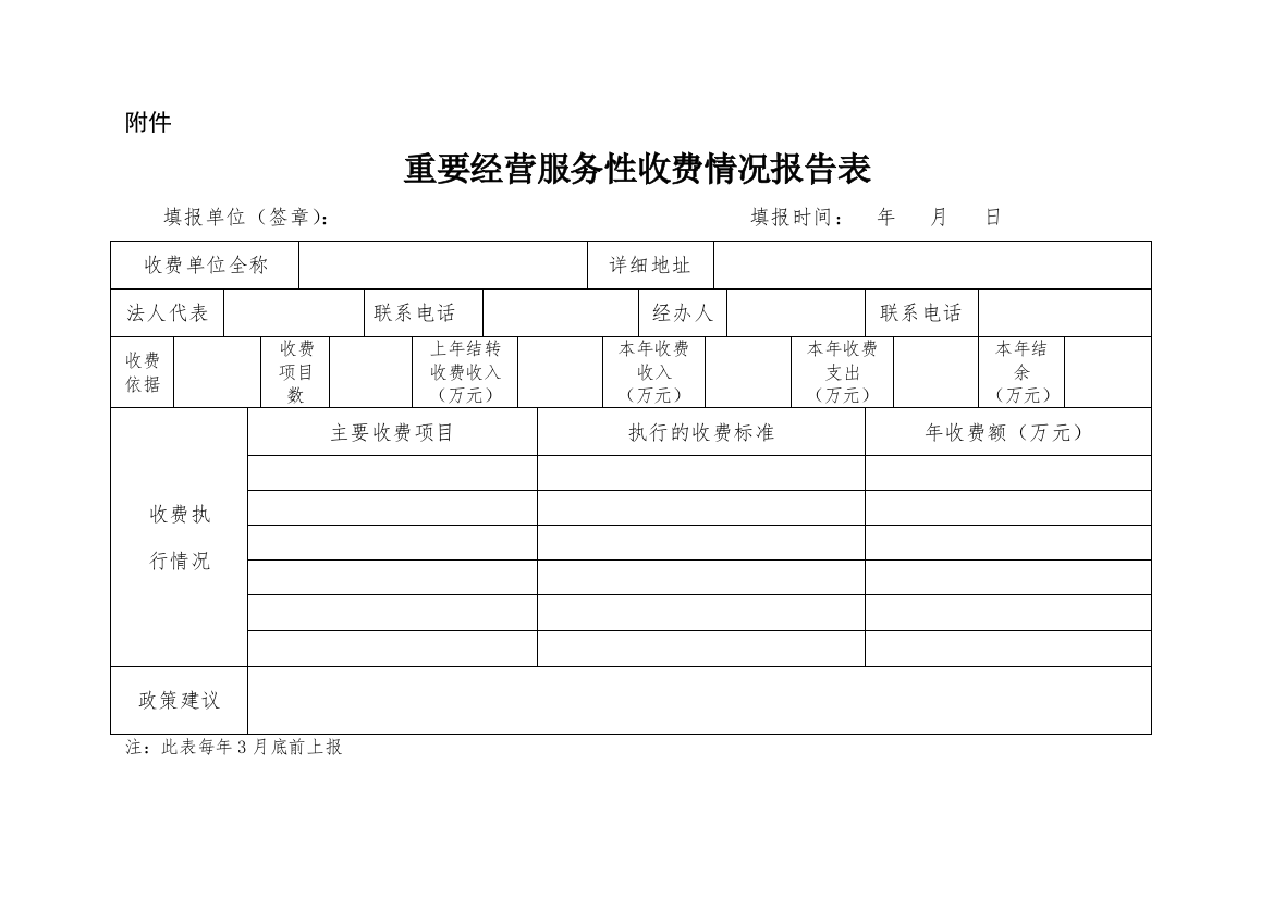 重要经营服务性收费单位报告表