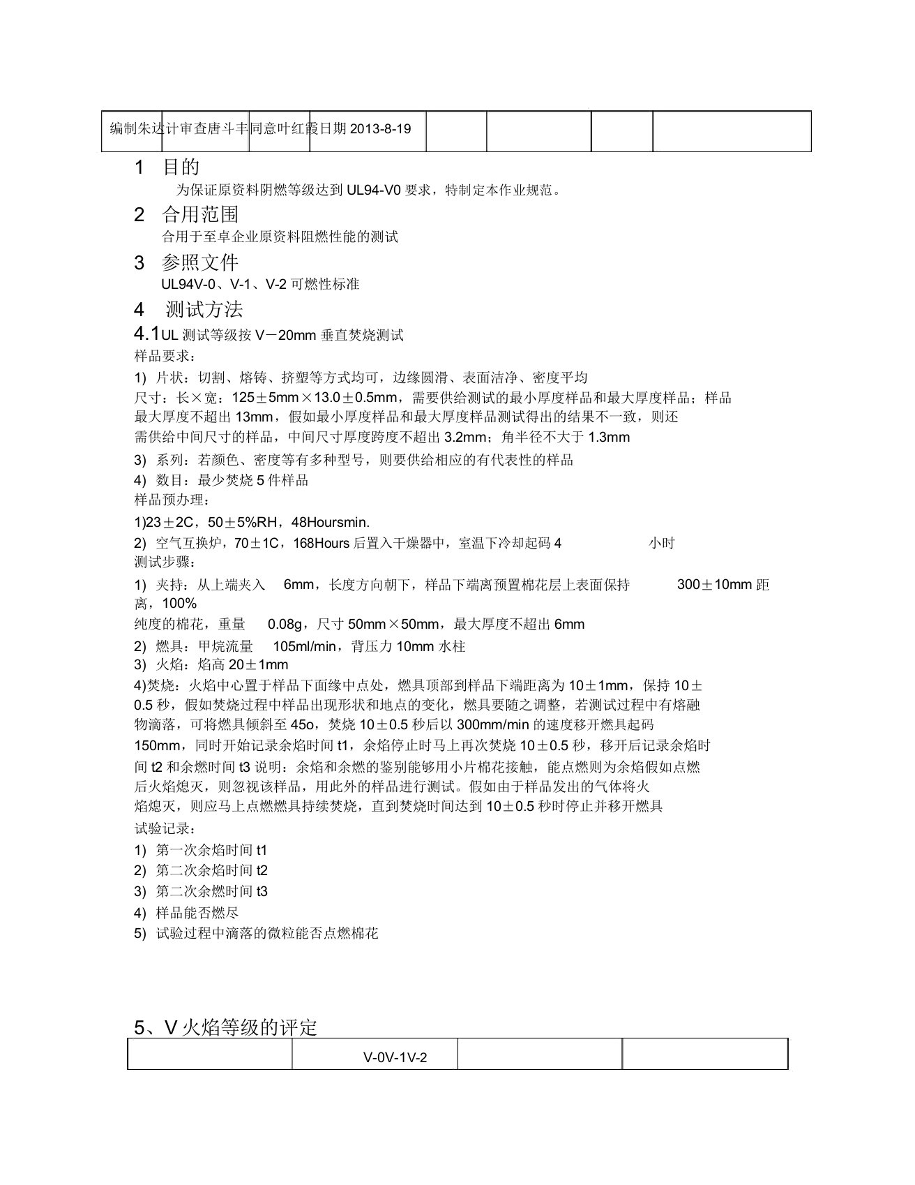 UL94阻燃测试作业规范