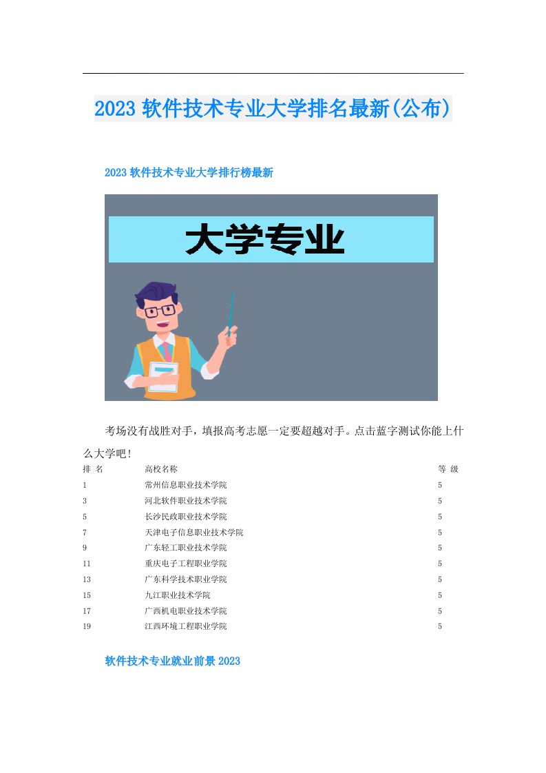 软件技术专业大学排名最新(公布)