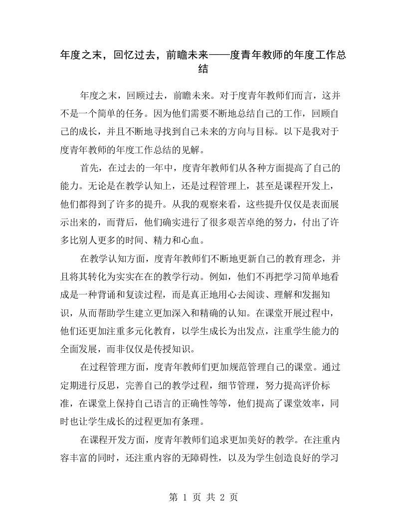 年度之末，回忆过去，前瞻未来——度青年教师的年度工作总结