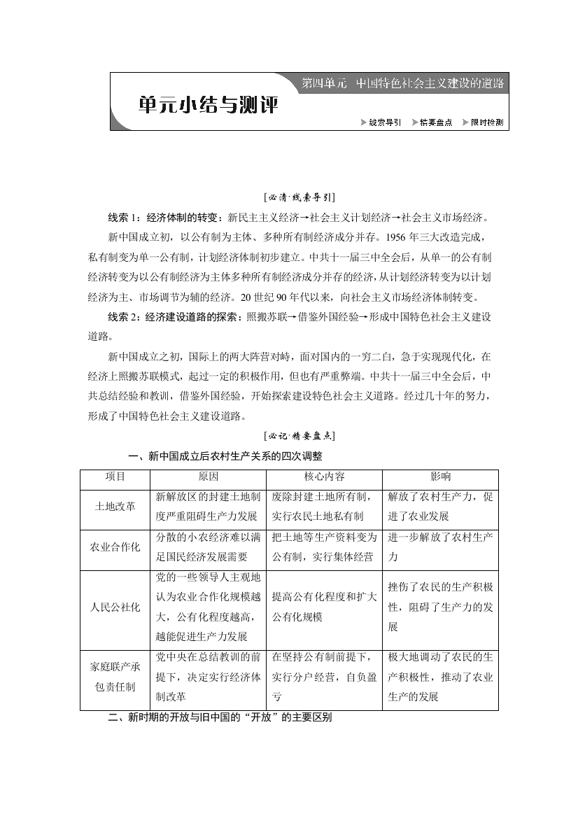 2019历史同步新增分方案人教版必修二讲义：第四单元