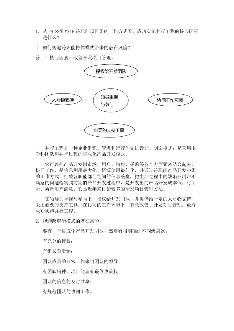 FH公司MSTP跨职能项目组的工作方式