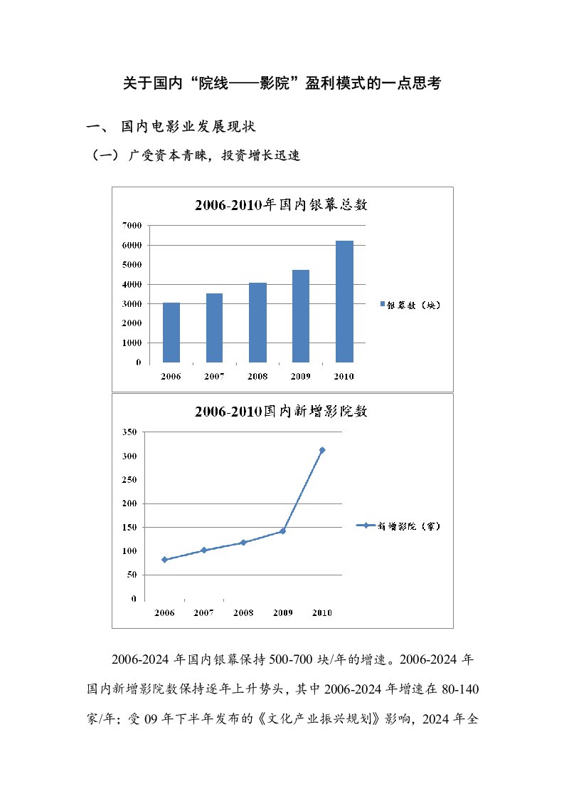 关于国内院线——影院盈利模式